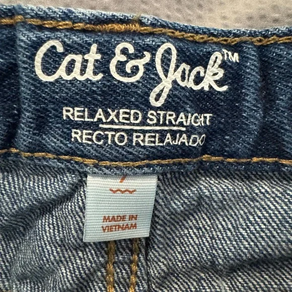 Cat & Jack Kids Relaxed Straight Blue Denim Jeans Adjustable Waist Unisex size 7 - Picture 5 of 7